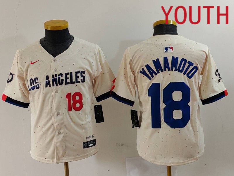 Youth Los Angeles Dodgers #18 Yamamoto Cream Fashion Nike Game MLB Jersey style 7012->women mlb jersey->Women Jersey